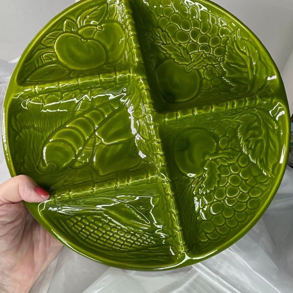 Vintage USA pottery G-403 hard to find relish platter divided vegetables stamped
